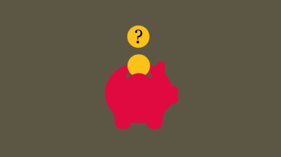 Piggy bank with coin and question mark